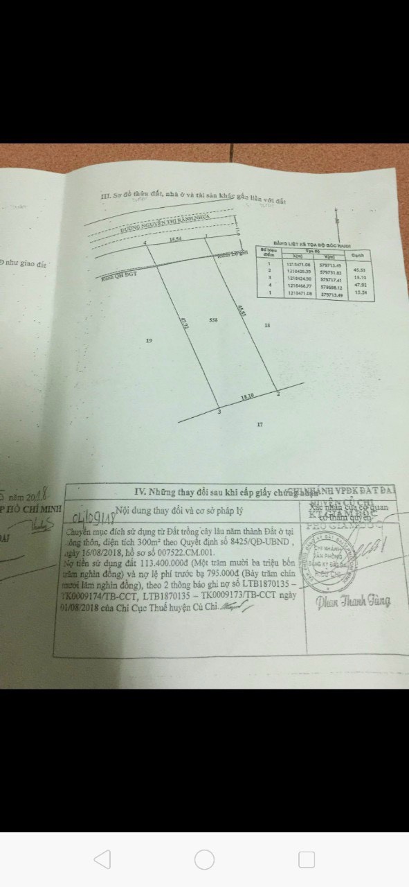 Cần bán 701m mặt tiền Nguyễn Thị Rành xã Nhuận Đức bao sang tên nhanh