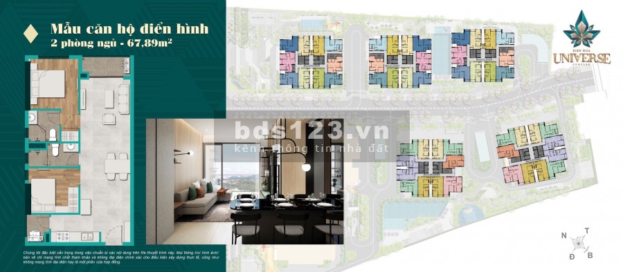 Căn hộ SmartHome Biên Hòa Universe Complex 2PN diện tích sử dụng 76m2