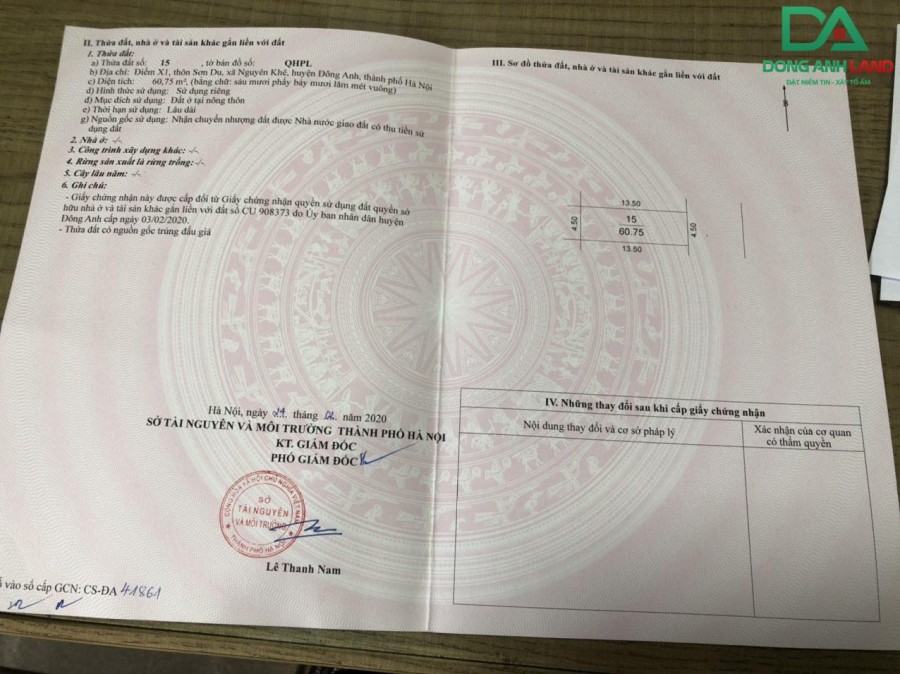 Bán đất đấu giá X1 Sơn Du, Nguyên Khê, Đông Anh - 61m - 2,67 tỷ