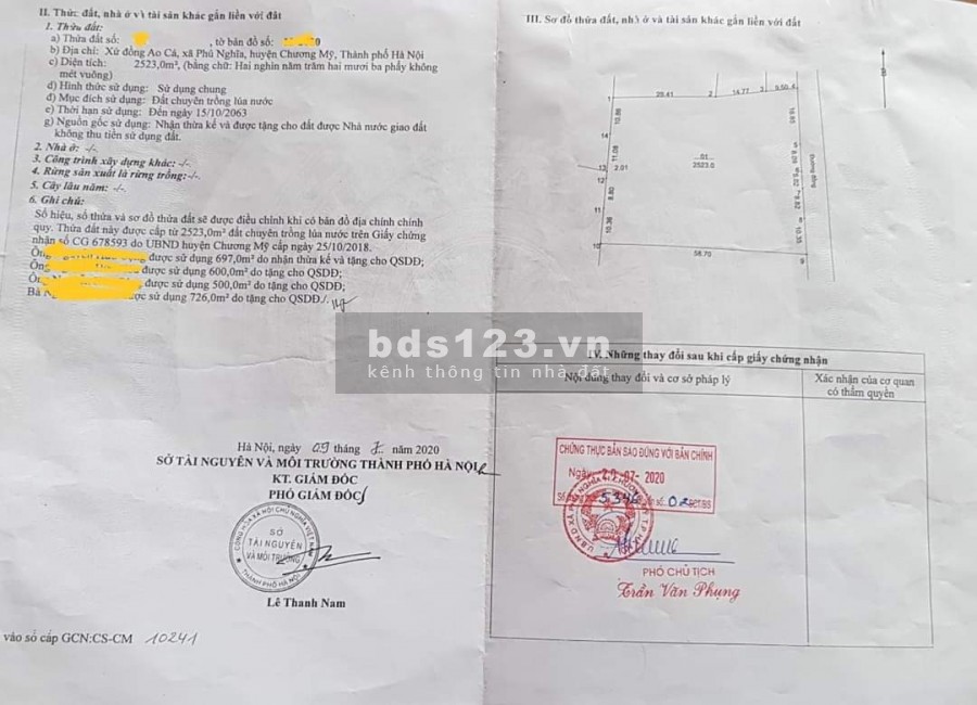 Cần bán đất tại KCN Phú Nghĩa, lô góc - ô tô tải vào tận đất, 2523m2 - 1,8tr/m2