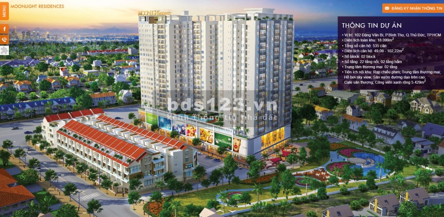 Cho thuê căn hộ chung cư Moonlight Residences 2pn 2wc 9 triệu/tháng