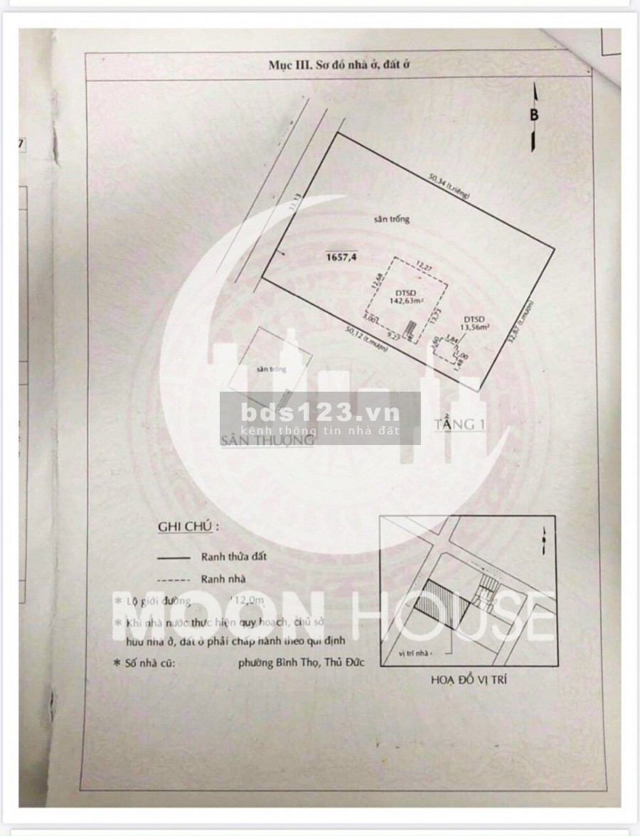 Bán đất mặt tiền Thủ Đức đường Bác Ái hướng Tây Bắc DT 1657m2, chính chủ, sổ riêng