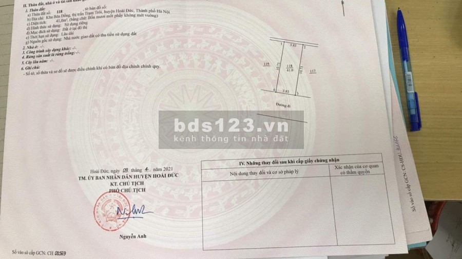 Cần bán mảnh đất 41m2 ở tập thể Học Viện Khoa Học Quân Sự (vườn hồng), TT Trạm Trôi