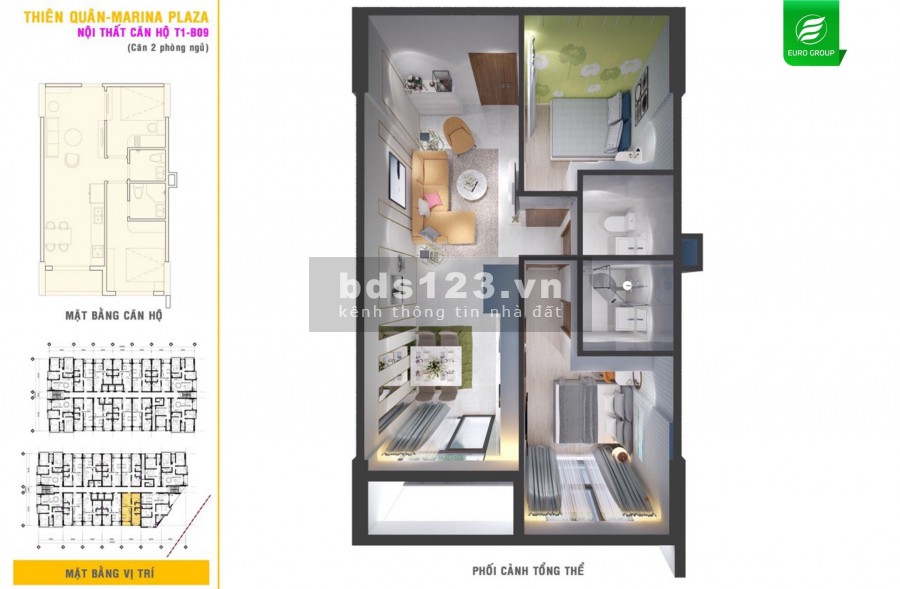 Căn hộ chung cư cao cấp 2 phòng ngủ, ngân hàng có hỗ trợ vay, sổ trao tay