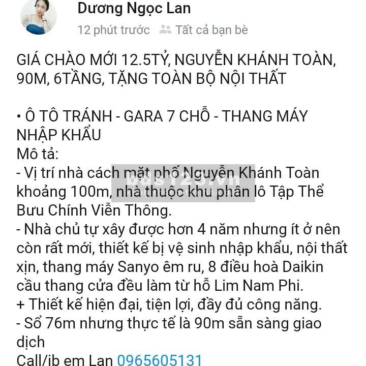 Giá chào mới 12.5 tỷ Nguyễn Khánh Toàn, dt 90m2, 6 tầng đúc, tặng toàn bộ nội thất, lhcc