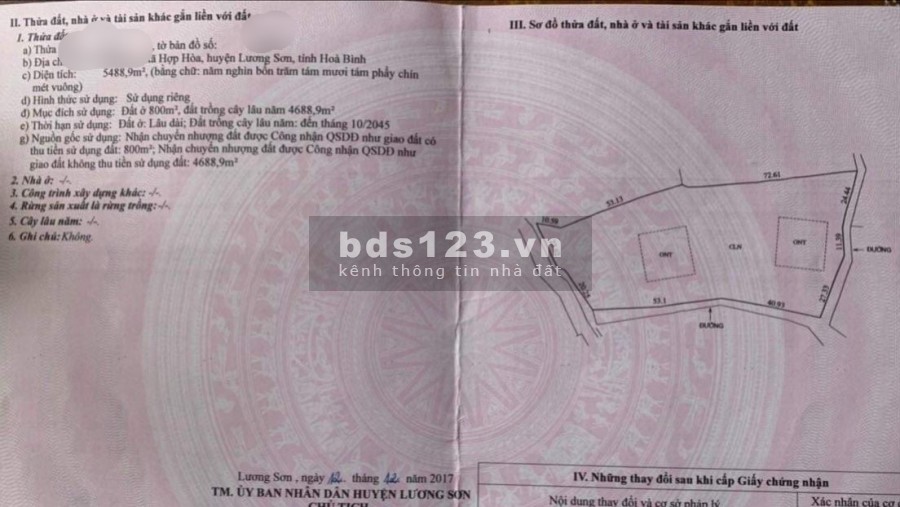 Siêu phẩm 3 mặt tiền diện tích sử dụng 5488m2, có 800m thổ cư Hợp Hoà Lương Sơn