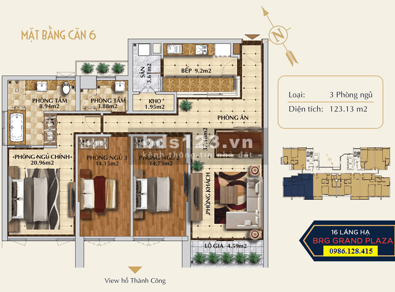 Cần bán căn hộ BRG grand Plaza 16 Láng Hạ CĂN GÓC 3PN, View Hồ Thành Công giá 10,2 tỷ Full đồ.