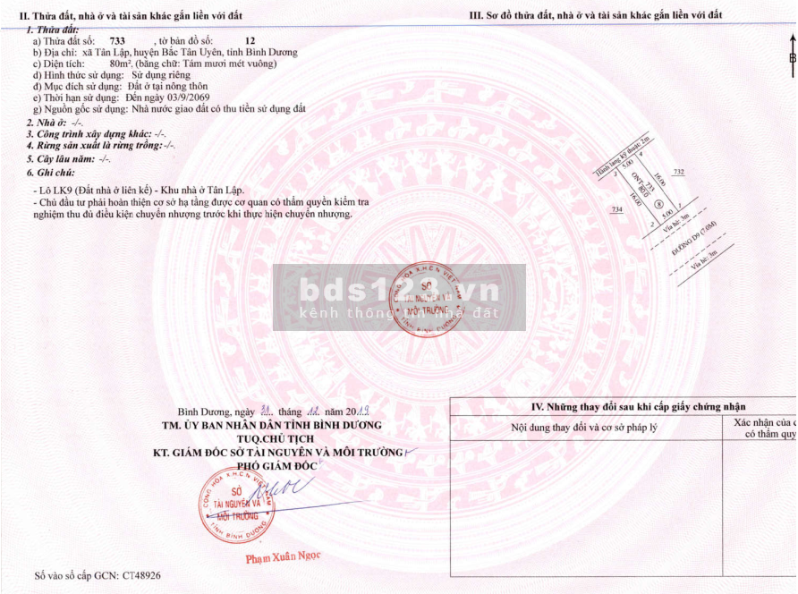 Bán đất sổ hồng dt 80m2 ngay bên khu công nghiệp Vsip3, Bắc Tân Uyên