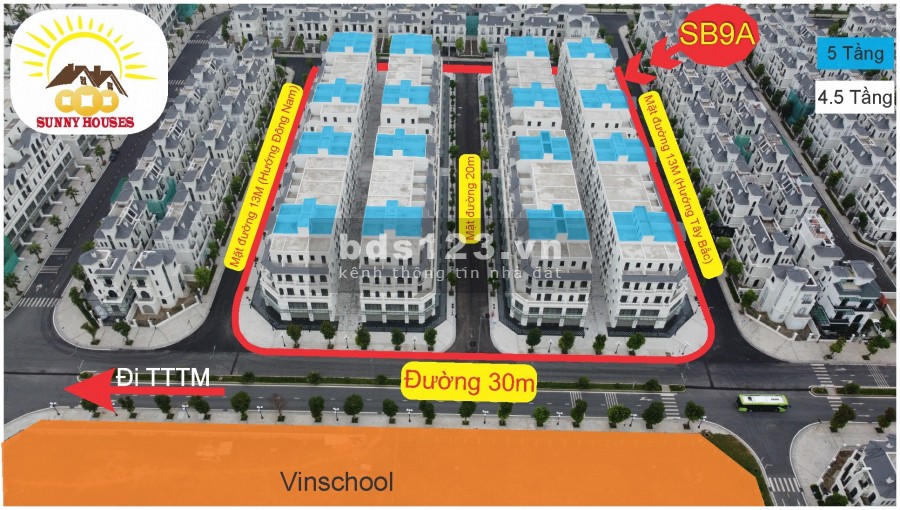 Shophouse Sao Biển 9A nằm ngay giữa 2 biển hồ của dự án Vinhomes Ocean Park giá từ 26tr/m2