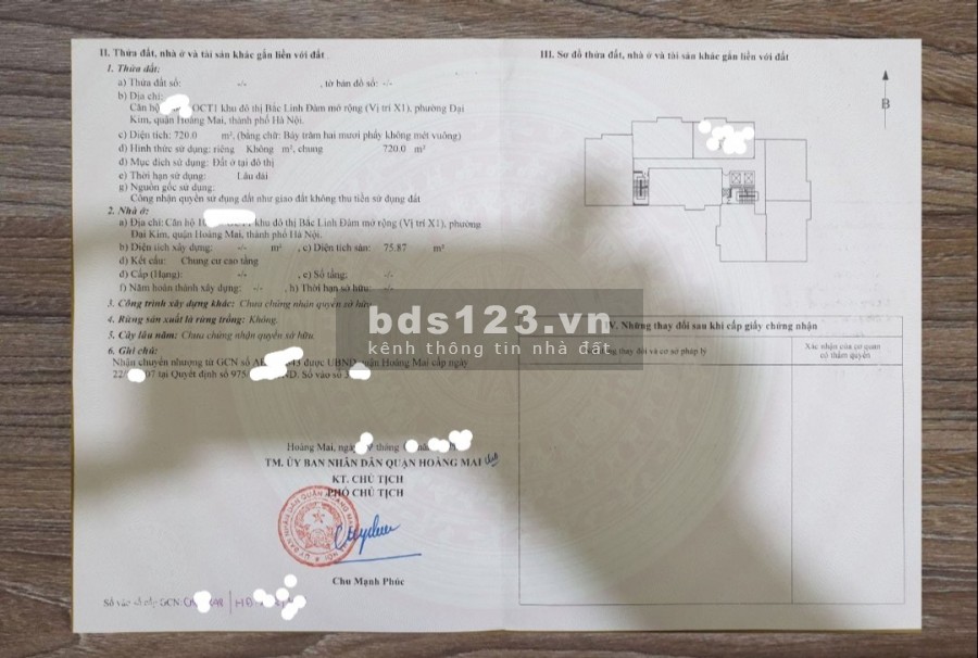 Chính chủ bán căn hộ 3 phòng ngủ full nội thất tòa OCT Bắc Linh Đàm, giá 1.45 tỷ