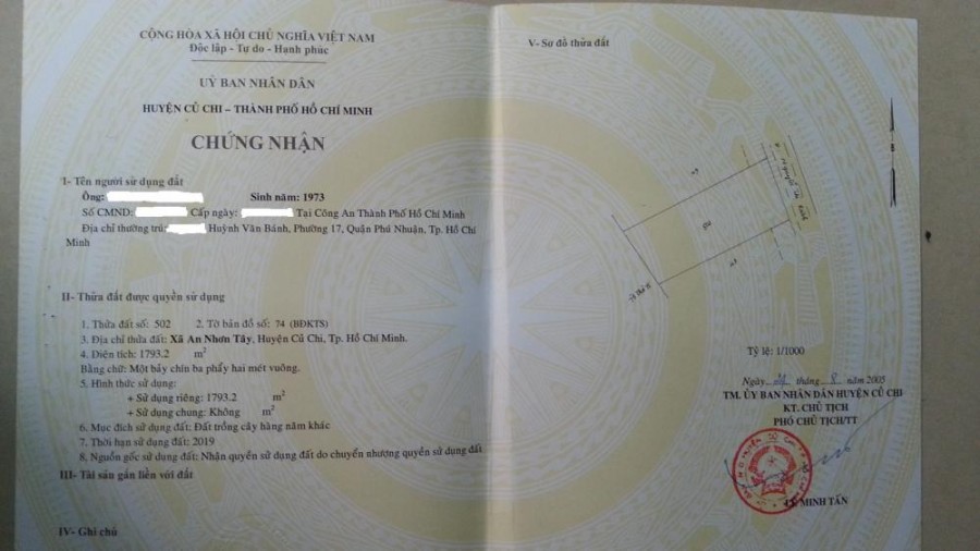 Bán đất 1793m2 mặt tiền Nguyễn Thị Rành xã An Nhơn Tây huyện Củ Chi