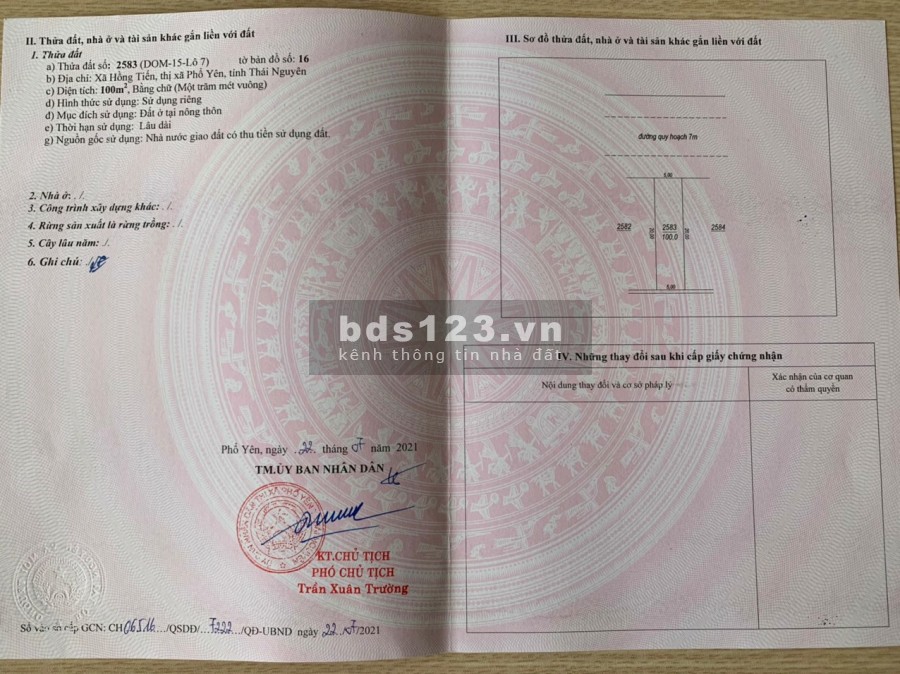 Đất đấu giá Hồng Tiến ( Phổ Yên, Thái Nguyên) từ 12.3tr/m2, các lô 100m2, sổ đỏ full thổ cư