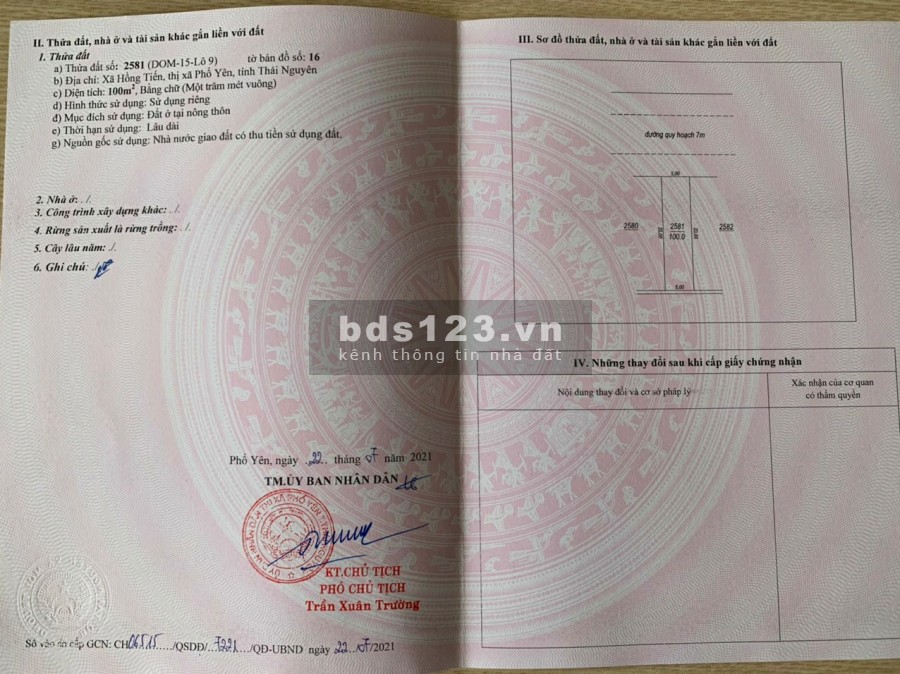Đất đấu giá Hồng Tiến ( Phổ Yên, Thái Nguyên) từ 12.3tr/m2, các lô 100m2, sổ đỏ full thổ cư