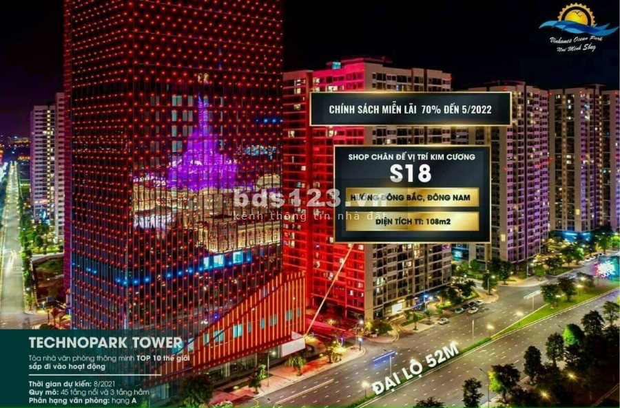 Shophouse chân đế tòa nhà Teachno Park - Vinhomes Ocean Park, giá bán 32 tỷ, sổ sẵn