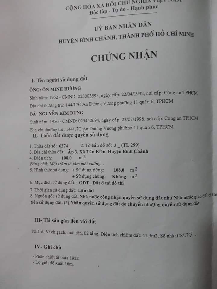 Chính chủ cần bán nhà vị trí đẹp tại Hồ Chí Minh, giấy tờ hợp lệ ,sang tên nhanh chóng