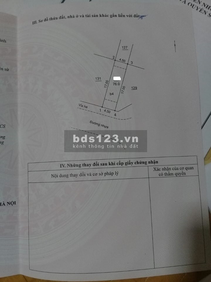 Bán nhà khu đô thị Văn Phú dt 76m2, 4 tầng, mt 4,5m, giá bán 6.6 tỷ TL