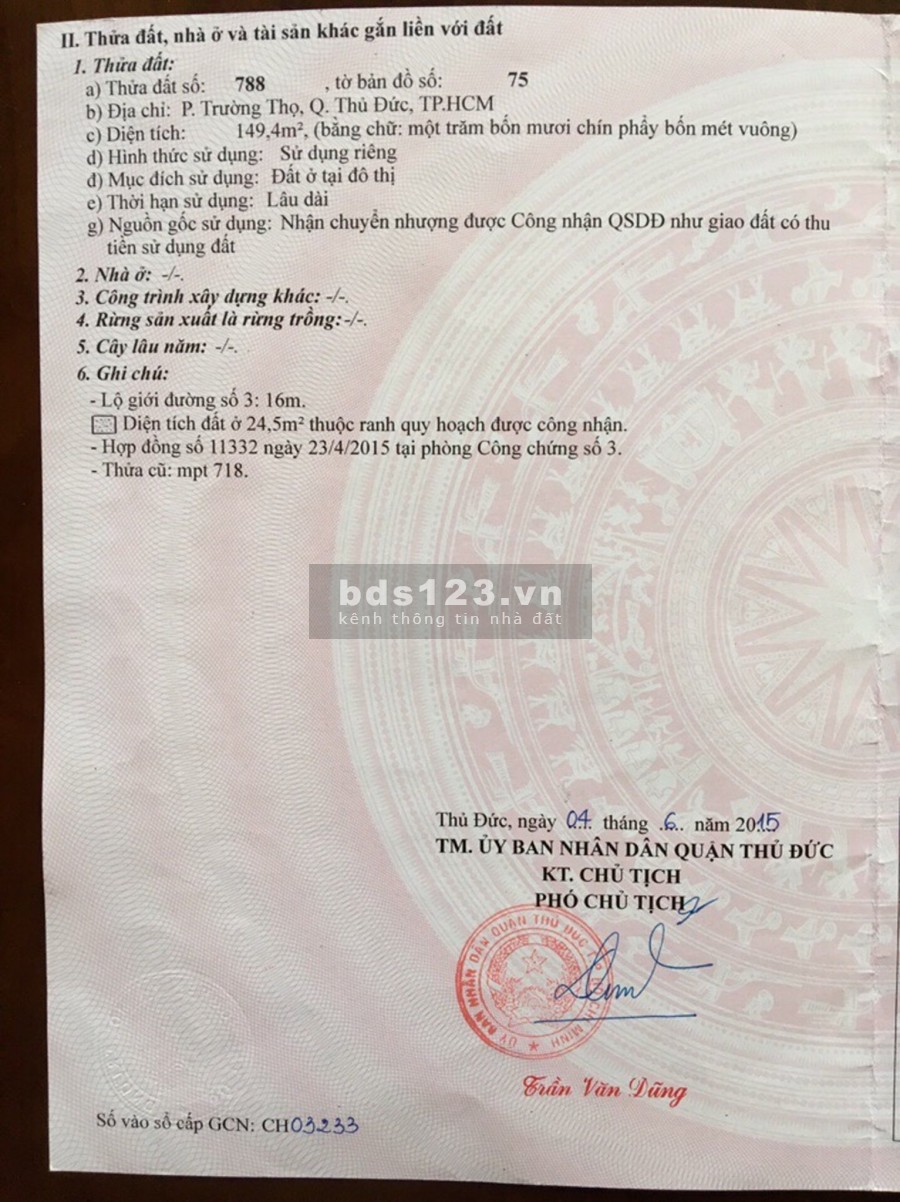Cần bán nhà mặt tiền kinh doanh, đường số 3, P.Trường Thọ, Thủ Đức, Hồ Chí Minh