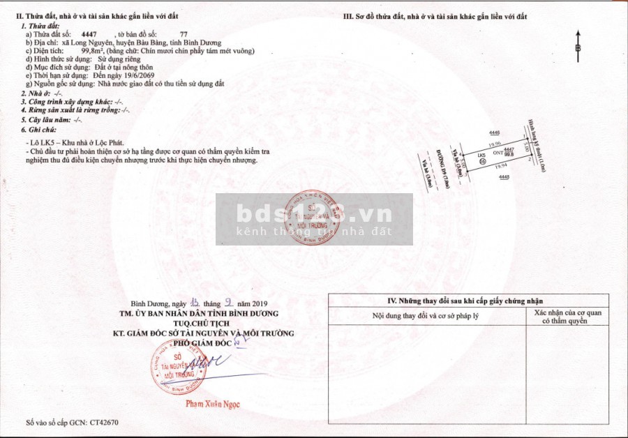 680 triệu/100m2 nằm cách TTHC Bàu Bàng đúng 1km cần ra gấp.Lh:0818040497.