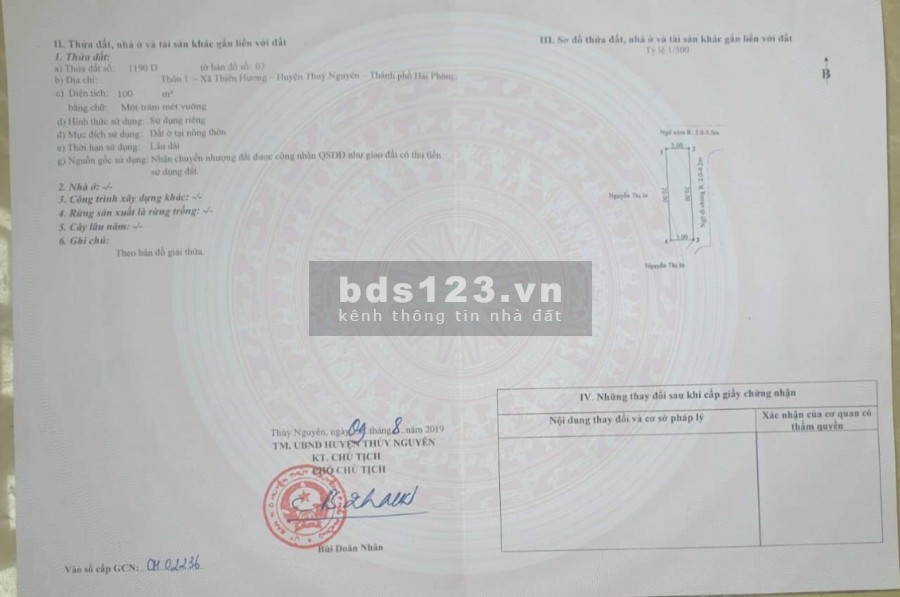 Bán đất Thiên Hương - Thuỷ Nguyên Hải Phòng, sổ đỏ chính chủ
