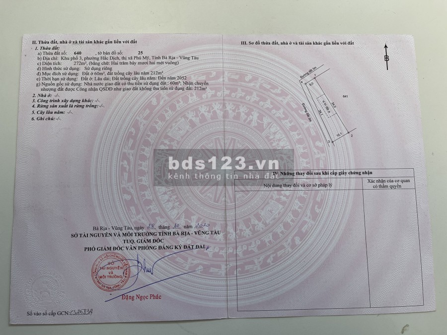 CẦN BÁN NHANH 2 lô đất sổ đỏ Hắc Dịch ven hồ thổ cư 120m2, góc 2 mt, tx Phú Mỹ lh 0902514989