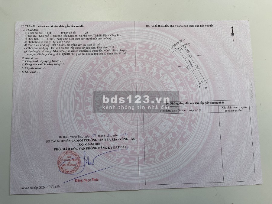 CẦN BÁN NHANH 2 lô đất sổ đỏ Hắc Dịch ven hồ thổ cư 120m2, góc 2 mt, tx Phú Mỹ lh 0902514989