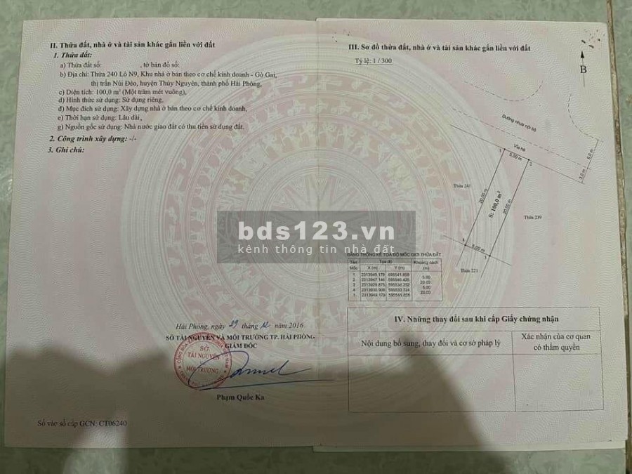 Bán lô 240 N9 khu đô thị Gò Gai, Núi Đèo, Thủy Nguyên, Hải Phòng, giá bán 2.25 tỷ