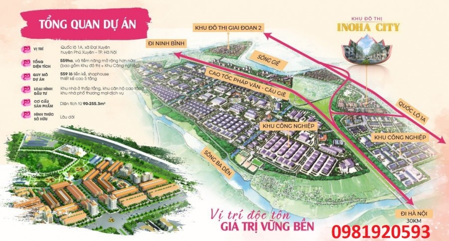 Dự án đất nền giữa QL1A CT Pháp Vân Cầu Giẽ Inoha đón đầu làn sóng đến từ KCN phía Nam 640ha