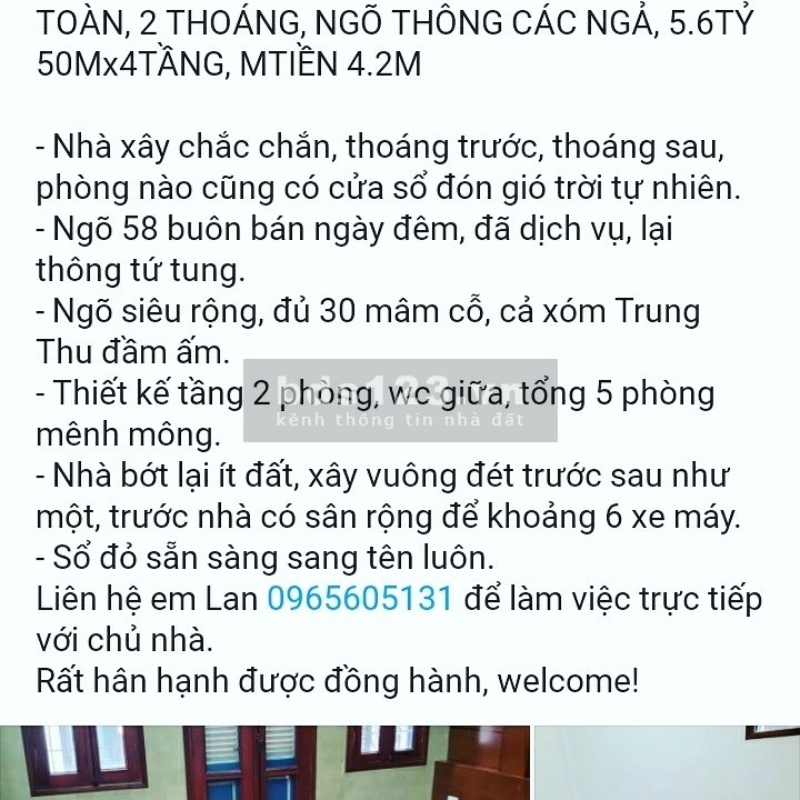 Của hiếm mùa dịch, ngõ 58 Nguyễn Khánh Toàn, 2 thoáng, ngõ thông các ngả giá 5.6 tỷ