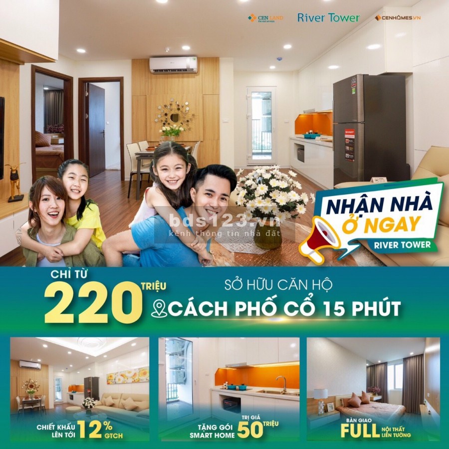 Nhận nhà chung cư River Tower cao cấp ở ngay chỉ với 220 triệu, lhcc