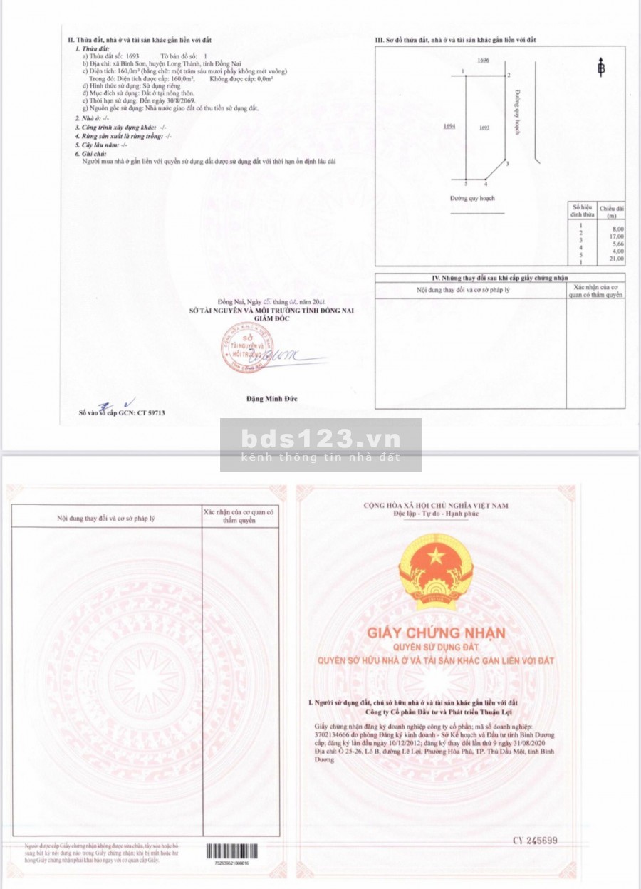 Bán đất đã có sổ mặt tiền đường DT769 cách sân bay quốc tế Long Thành 2,5km