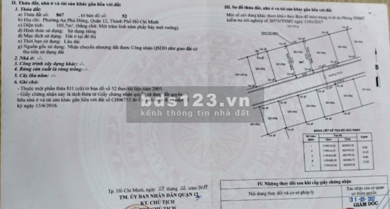 Bán đất thổ cư An Phú Đông Quận 12, diện tích 8x13.2m 106m2,…