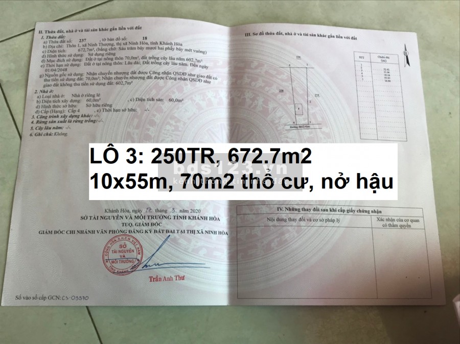 Bán 2 lô đất có thổ cư giá từ 200tr, Thôn 1 Ninh Thượng, Ninh Hòa, Khánh Hòa, sổ sẵn