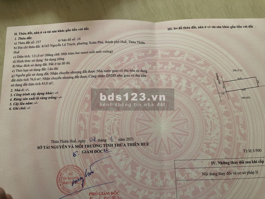 Bán đất tại Đường Nguyễn Lộ Trạch, Huế, Thừa Thiên Huế diện tích 121m2 giá 28 Triệu/m²