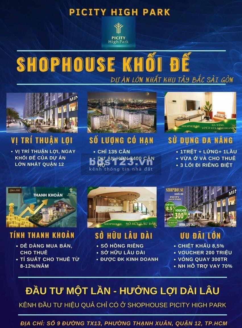 Shophouse 3 mặt tiền đường lớn trung tâm quận 12, sở hữu vĩnh viễn, sổ hồng riêng