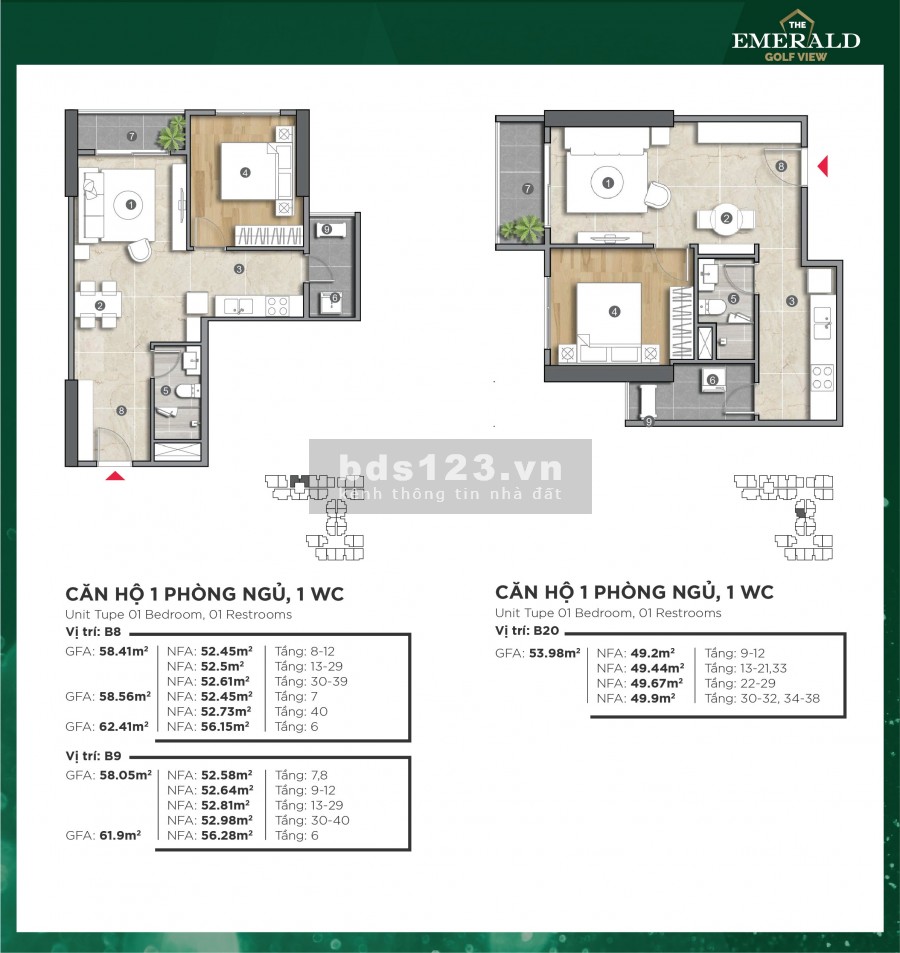 Căn Hộ Emerald Golf View Chuẩn 5 Sao 1PN Và 2 PN Mặt Tiền QL13