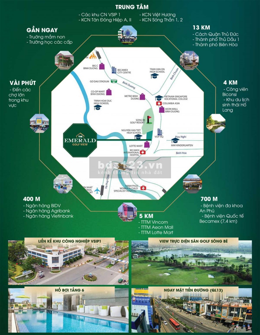 Căn Hộ Emerald Golf View Chuẩn 5 Sao 1PN Và 2 PN Mặt Tiền QL13