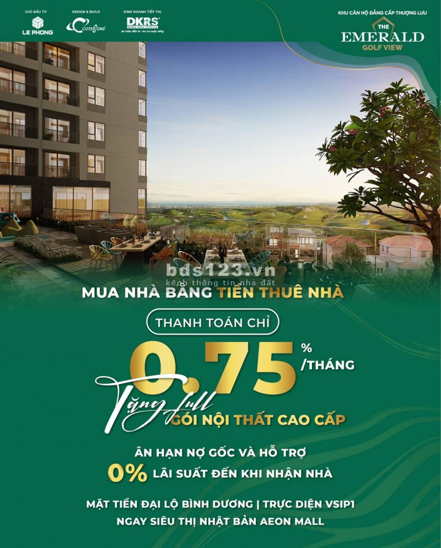 Căn Hộ Emerald Golf View Chuẩn 5 Sao 1PN Và 2 PN Mặt Tiền QL13