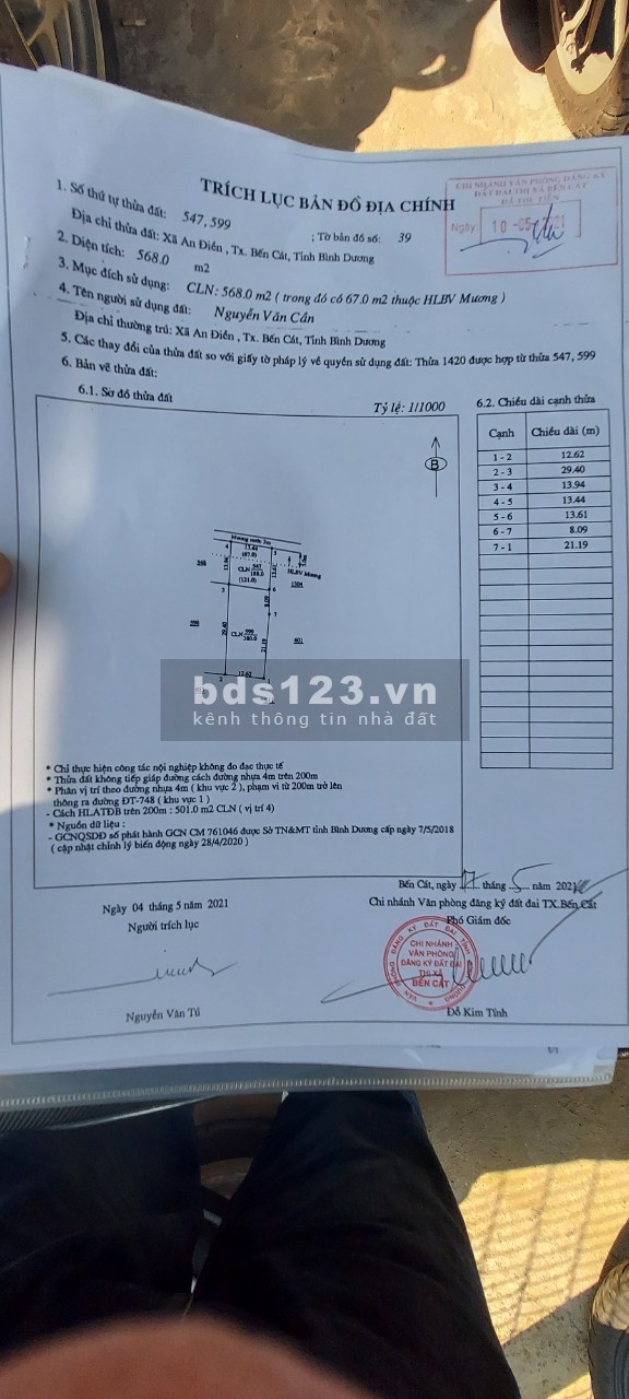 Chính chủ Bán đất mặt sông Thị Tính, xã An Điền, Thị Xã Bến Cát, Bình Dương (mặt sông rộng 25m)