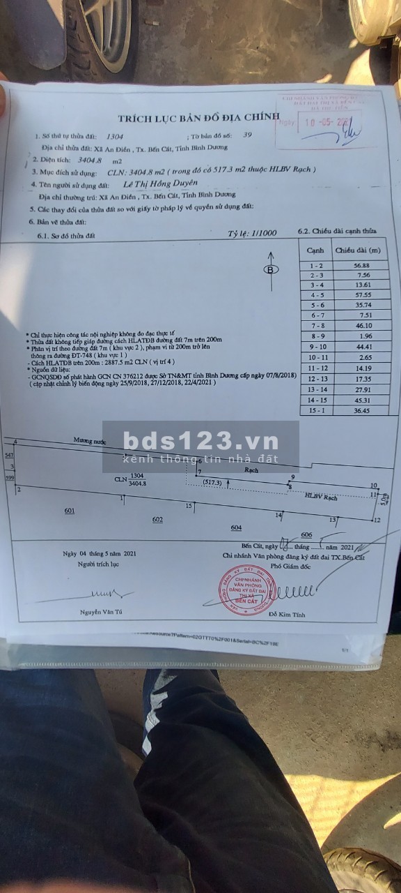 Chính chủ Bán đất mặt sông Thị Tính, xã An Điền, Thị Xã Bến Cát, Bình Dương (mặt sông rộng 25m)
