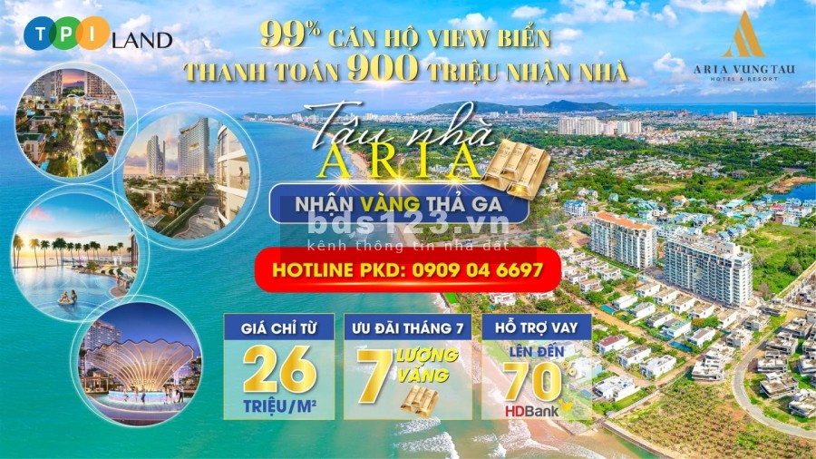 Căn hộ 87m2 tại dự án Aria Vũng Tàu tặng ngay 1 chỉ vàng, liên hệ 0909 04 6697