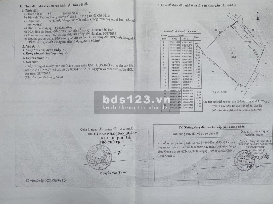 Bán đất phường Long Phước quận 9 thành phố Thủ Đức 1075m2 LH: 0907016378 (Mr.Thông)
