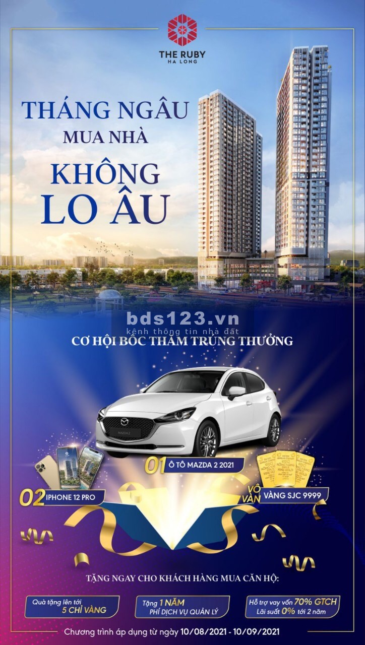 Chung cư cao cấp the RuBy Hạ Long, hỗ trợ vay vốn 70% GTCH, lãi suất 0% tới 2 năm