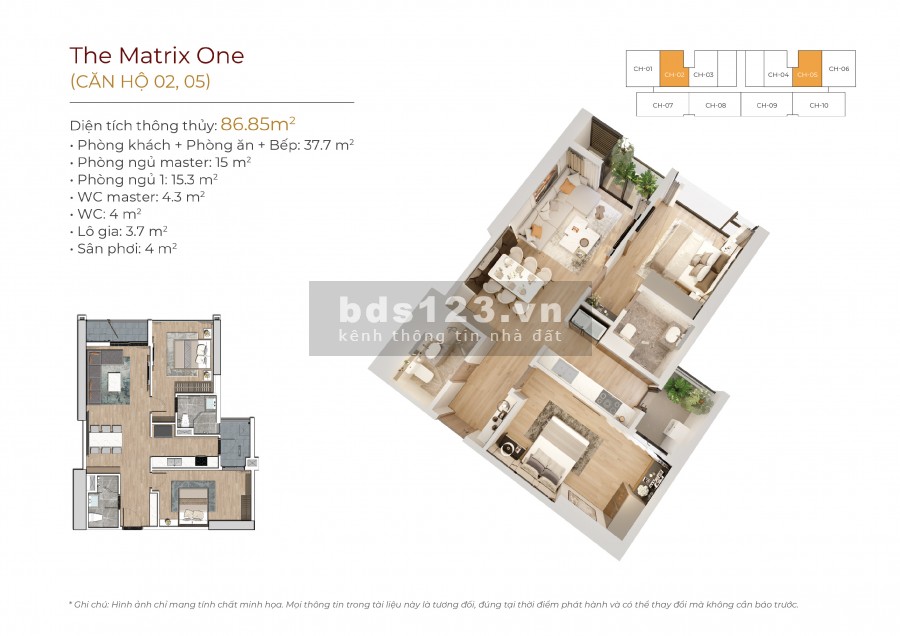 Chung cư Quận Nam Từ Liêm diện tích sử dụng 88m² 2PN The Matrix One