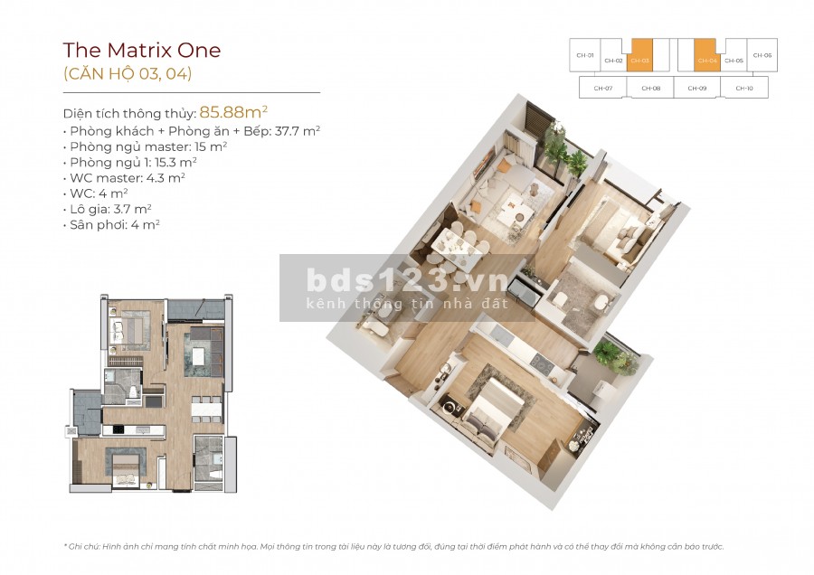 Chung cư Quận Nam Từ Liêm diện tích sử dụng 88m² 2PN The Matrix One