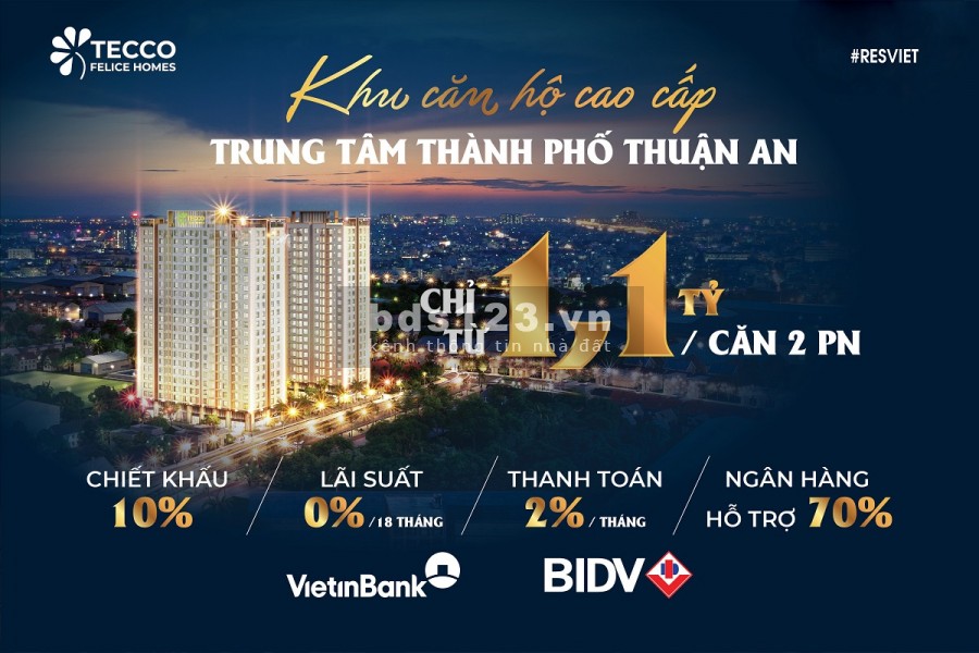 Mở bán đợt 1 căn hộ Tecco Felice Homes giá 1,1 tỷ/căn, cách Sài Gòn 15 phút, tiện ích đủ