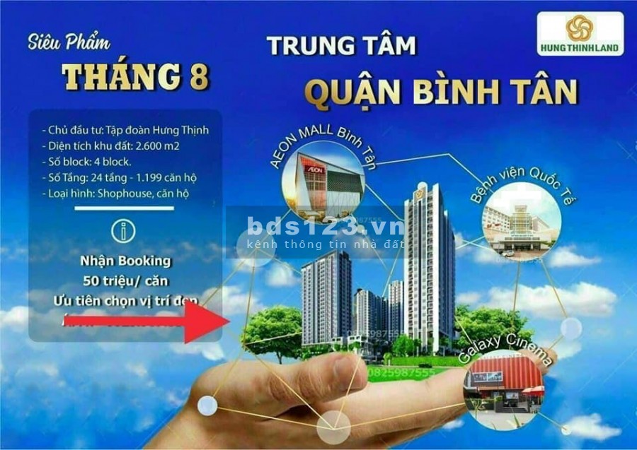 Chính thức nhận đặt chỗ căn hộ cao cấp, kế bên Aeon Bình Tân, giá 50 triệu/m2