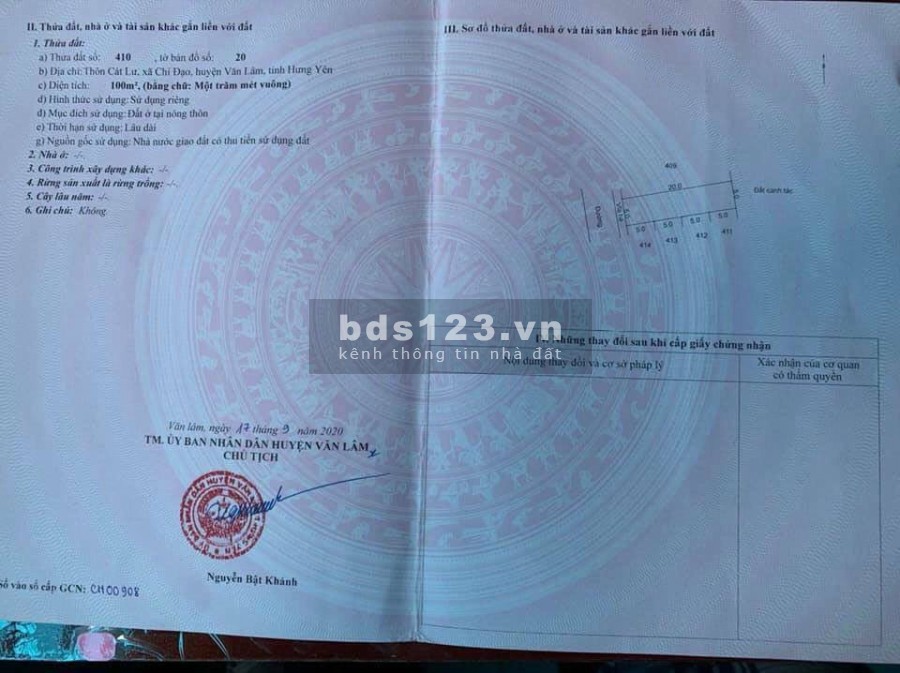 Gia Đình cần bán Mảnh Đất Thôn Cát Lư, xã Chỉ Đạo, pháp lí đủ, sổ đỏ chính chủ