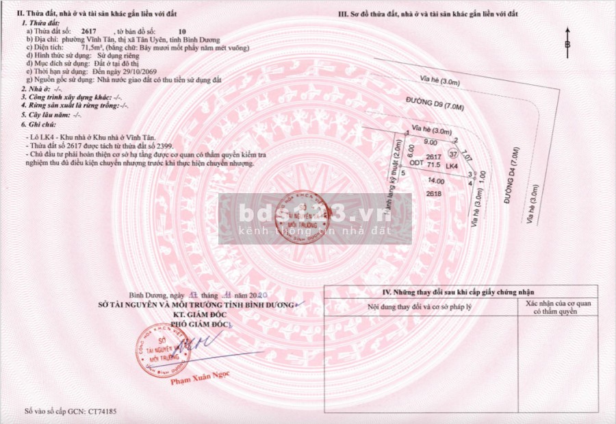 Cần bán gấp lô đất Vĩnh Tân, diện tích sử dụng 71m2, sổ hồng riêng, pháp lí chuẩn