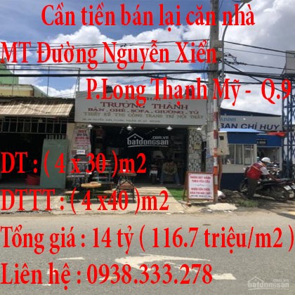 Cần tiền bán lại căn nhà mặt tiền đường Nguyễn Xiển, Phường Long Thạnh Mỹ, Quận 9