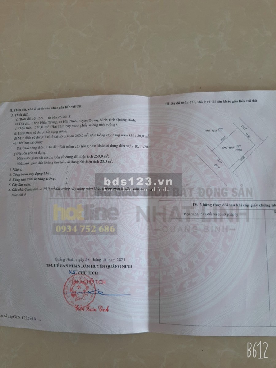 Bán lô đất đẹp 3 mặt tiền biển Hải Ninh, 270m2, gần bãi tắm, Siêu thị...giá mềm